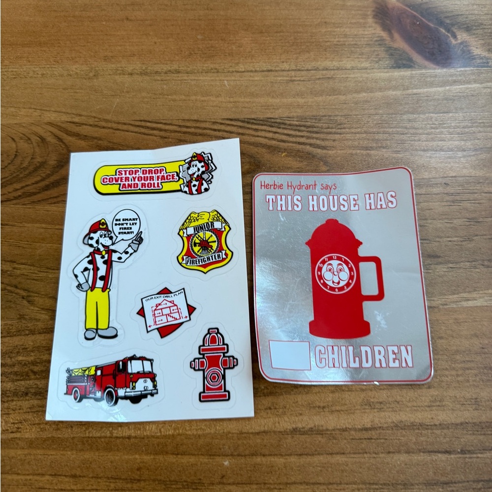 Vintage Firefighter Kids Stickers - Red, Yellow, White